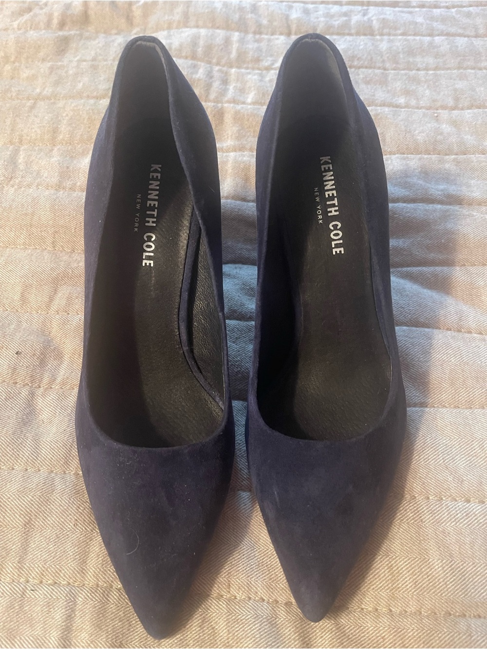 Kenneth Cole Navy Suede Pointed-Toe Pumps